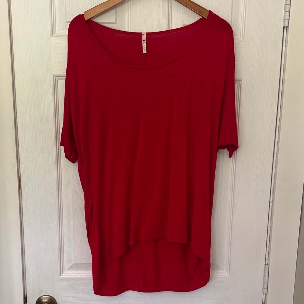 The Hanger Red Asymmetrical Short Sleeve Tunic